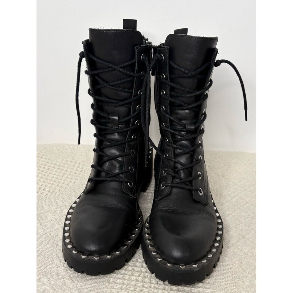 Zara Women’s Black Lace-Up Platform Combat Boots Studded - Picture 4 of 10